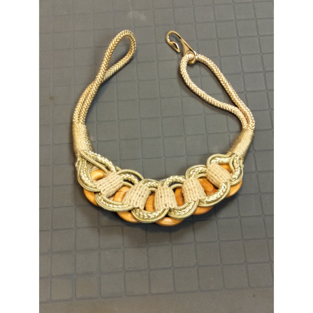 Vintage Macrame Wood Ring Rope Belt Womens OS Gold Bohemian Woven Hook‎